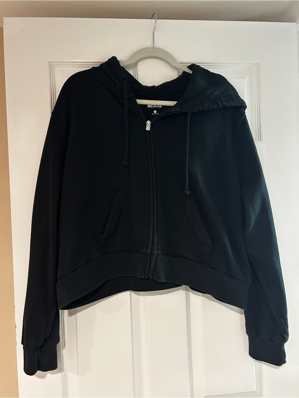 Hollister Black Full Zip Cropped Hoodie - XXL